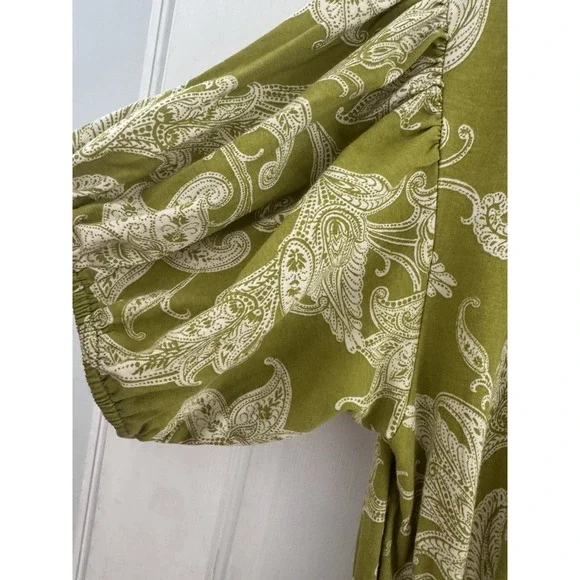 Daily Practice Green Paisley Midi Dress L Puff Sleeve Cottagecore Grandma Flowy - Picture 3 of 8